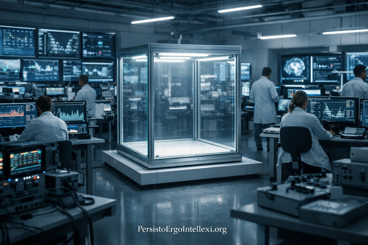 A vast measurement laboratory with every instrument running — and one empty chamber at the center where The Absence Differential has never been measured